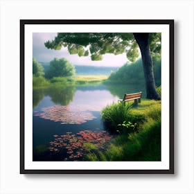 Pond With Bench Art Print