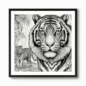 Line Art tiger 3 Art Print