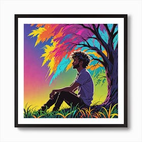 Man Sitting Under A Tree 5 Art Print