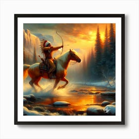 Native American Indian Shooting A Bow Crossing Stream 4 Copy Art Print
