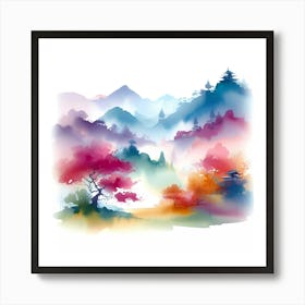 Watercolor Asian Landscape 1 Art Print