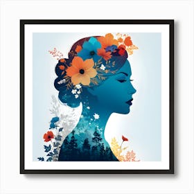 Floral Majesty: The Silhouette of a Nordic Queen 1 Art Print