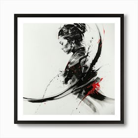 Abstract Ink Style Samurai Girl Art Print