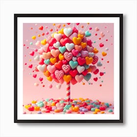 Candy hearts tree in Valentines day Art Print