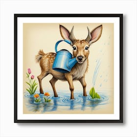 Deer Watering 2 Art Print