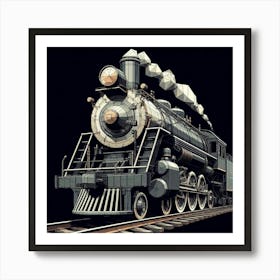 Polygonal Vintage Train Black Art Print Art Print