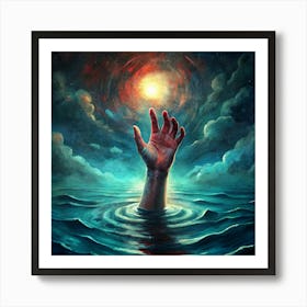 Hand Reaching Out From The Depths Of The Ocean Art Print