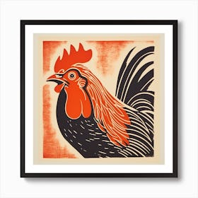 Retro Bird Lithograph Rooster 2 Art Print