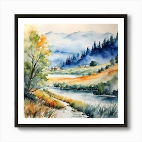 Watercolor Landscape Painting 1 Art Print