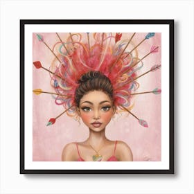 Cupid's Whimsy print art - This delightful portrait captures the playful dance of Cupid's arrows amid a swirl of vibrant hues. Art Print