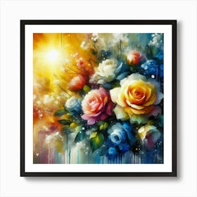 Colorful roses in sunset oil painting abstract painting art 2 Art Print