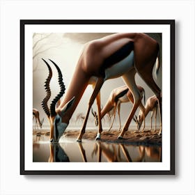 Antelopes Drinking Water Art Print