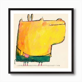 Yellow Hippo With Rainbow Socks Square Art Print