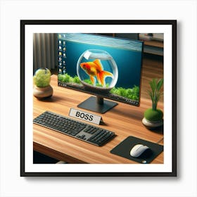 Goldfish On A Desk Art Print