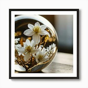 White Flowers In A Glass Ball 4 Art Print