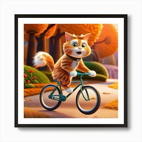 Cat Riding A Bike Art Print