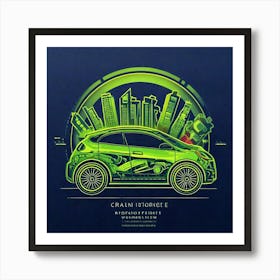 Firefly Car, Illustration, Background, Logo, Poster, Icons, Electric, Charging, Pollution, Vehicle, Art Print