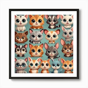 A Set Of Adorable Animals With Big Eyes And Friendly Smiles 1 Art Print