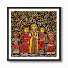 Women Of Rajasthan Madhubani Painting Indian Traditional Style Art Print