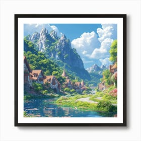 Village By The River Art Print