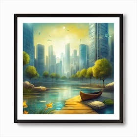 City Landscape With A Boat Art Print