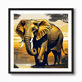Elephant In The Savannah Art Print