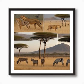 Lions And Zebras Art Print