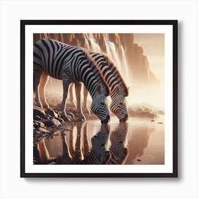 Zebras Drinking Water 2 Art Print