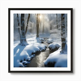 Winter Sunlight on the Banks of the Woodland Stream Art Print