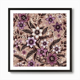 Batik, Purple And Pink Floral Pattern  Art Print