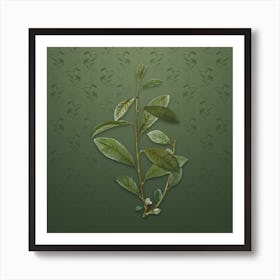 Vintage Grey Willow Botanical on Lunar Green Pattern Art Print