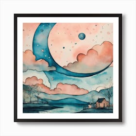 Moon And Stars Art Print