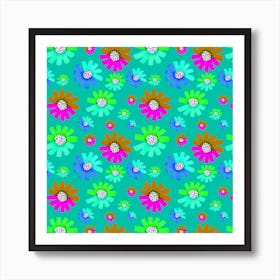 Fancy Florals Green Brown Lavender Green On Mint Art Print