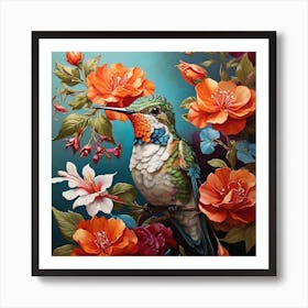 Hummingbird & Flower Art Print Art Print