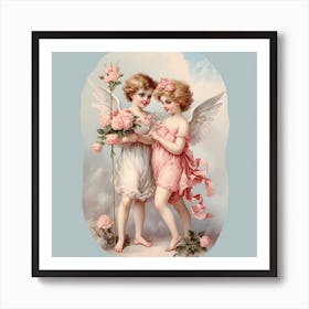 Angels With Roses Art Print