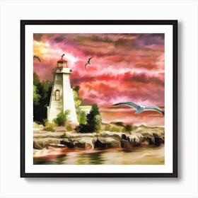 Lighthouse At Sunset 1 Art Print