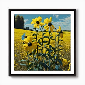 Yellow Flowers In Field With Blue Sky By Jacob Lawrence And Francis Picabia Perfect Composition B (4) Art Print