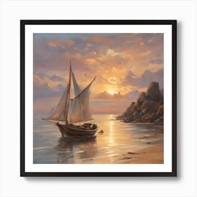 Sailboat At Sunset Art Print