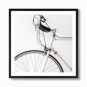 White Minimal Bicycle Square Art Print