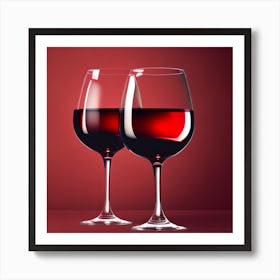 Red Wine Glasses On Red Background Art Print