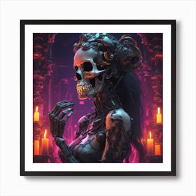 A Halloween Princess Kissing A Skull Neon Ambiance Abstract Black Oil Gear Mecha Detailed Acryl Art Print