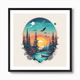 Sunset In The Woods Art Print