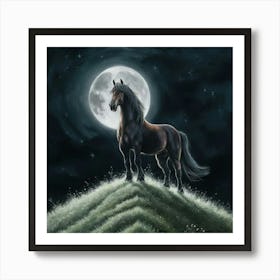 Horse In The Moonlight 40 Art Print