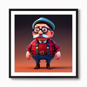 Cartoon Old Man With Glasses And Mustache Art Print