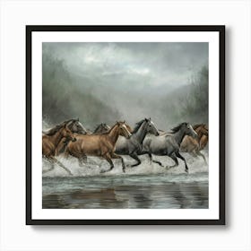 Horses Running In The River 8 Art Print