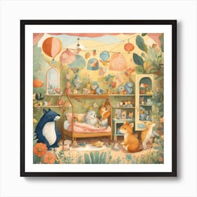 Foxes In The Room Art Print