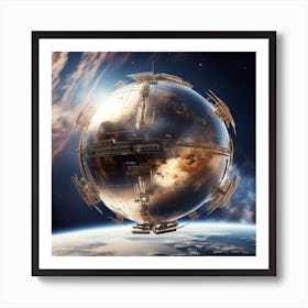 Imagine Earth Into Metallic Ball Space Station Floating In Space Universe (3) Art Print