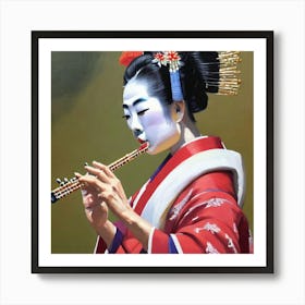 Geisha and Flute Poster