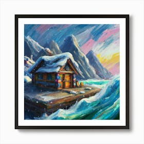 Acrylic and impasto pattern, mountain village, sea waves, log cabin, high definition, detailed geometric 1 Art Print