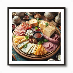 Platter Of Cheese And Meats Affiche